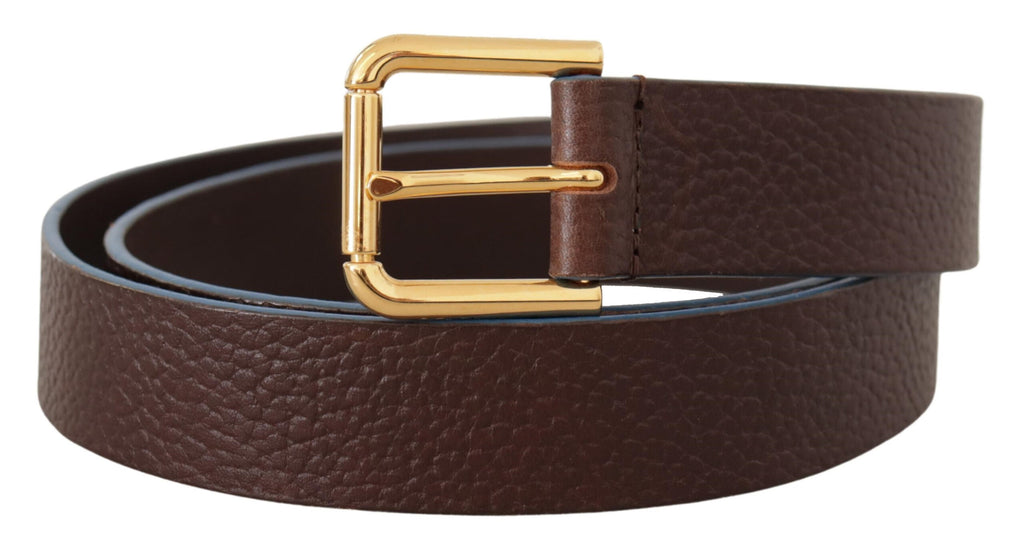 Brown Calf Leather Gold Logo Engraved Buckle Velt - 95-cm-38-inches