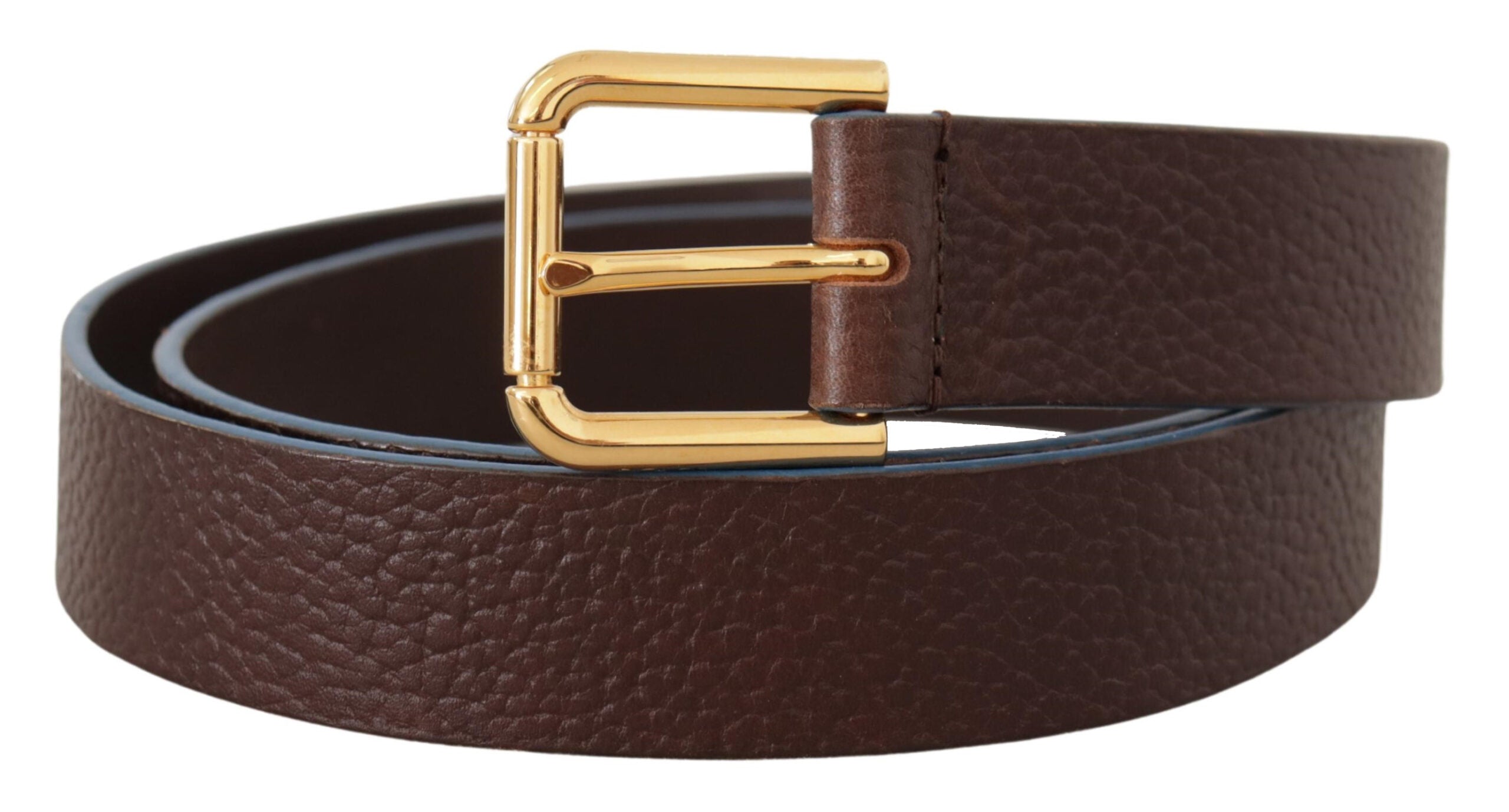 Brown Calf Leather Gold Logo Engraved Buckle Velt - 95-cm-38-inches