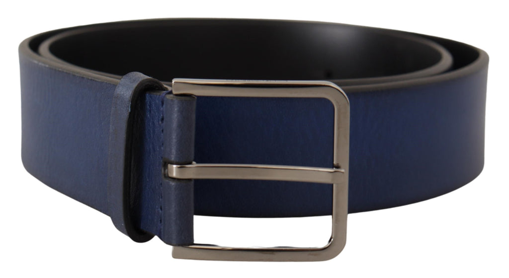 Blue Calf Leather Silver Metal Buckle Classic Belt - 85-cm-34-inches