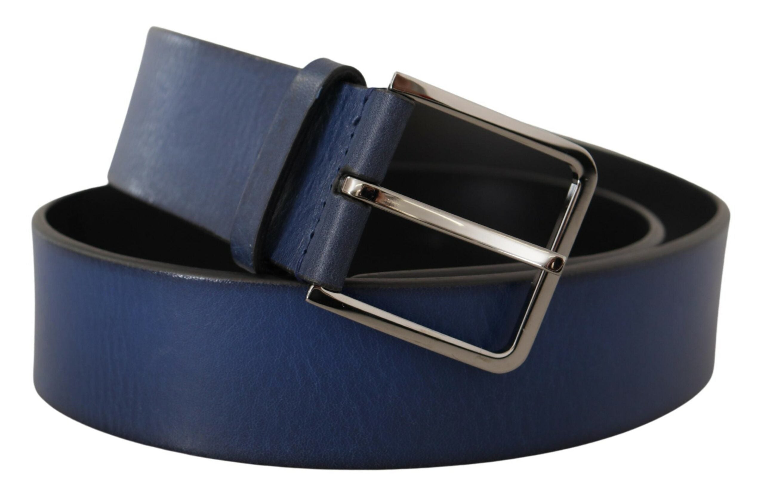 Blue Calf Leather Silver Metal Buckle Classic Belt - 85-cm-34-inches
