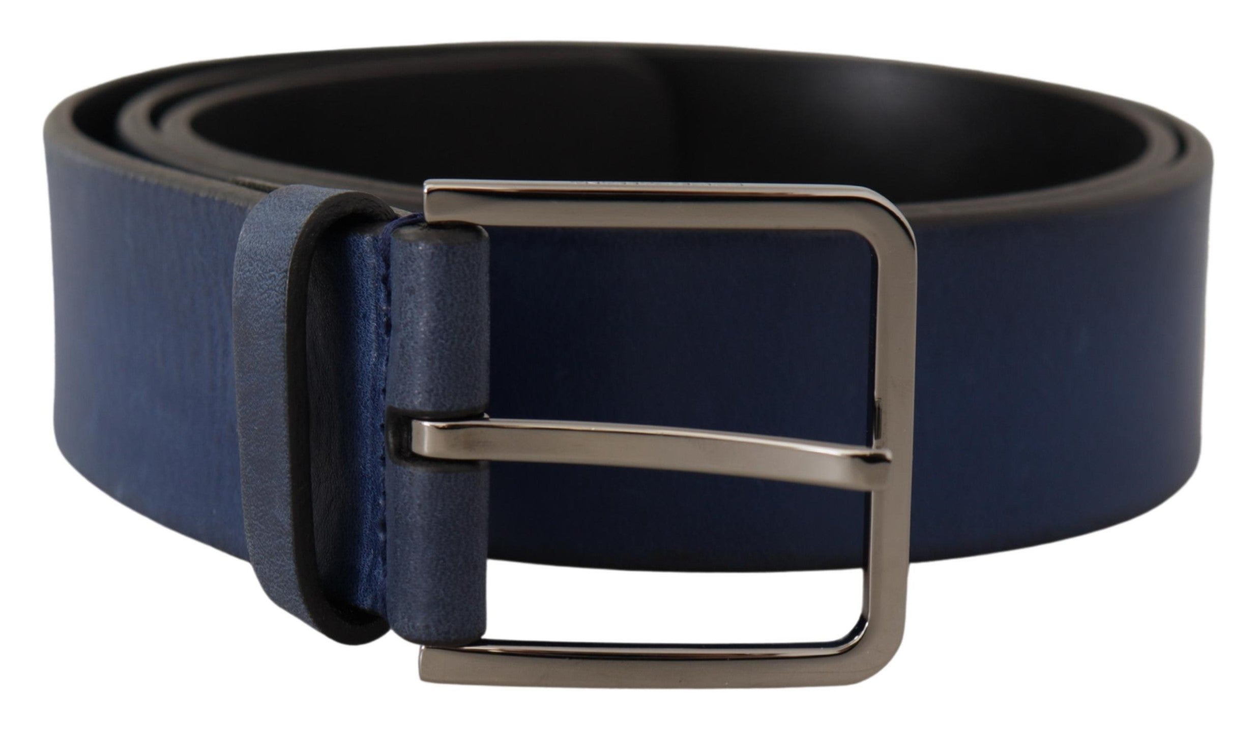 Blue Calf Leather Silver Metal Buckle Classic Belt - 90-cm-36-inches