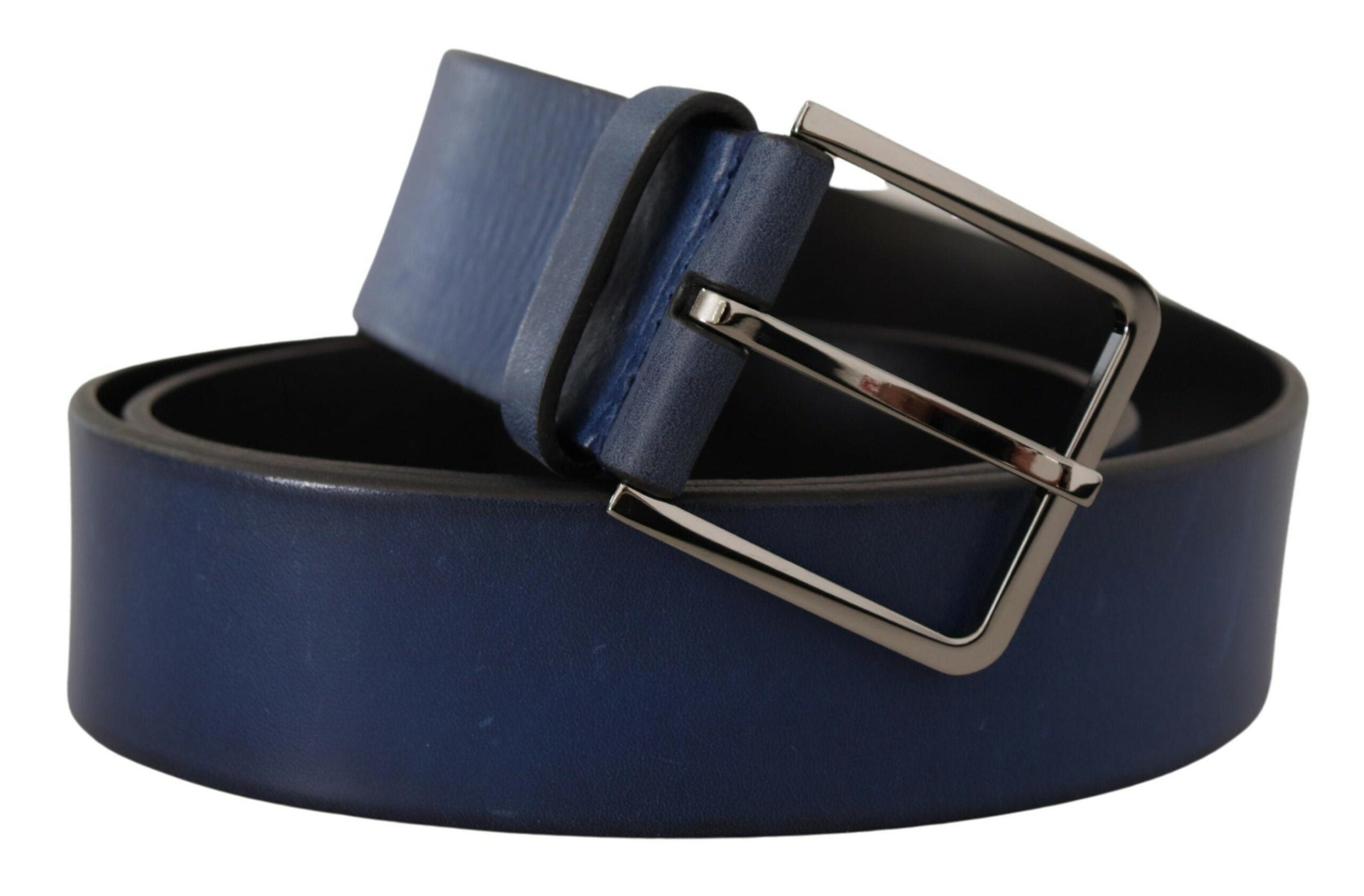 Blue Calf Leather Silver Metal Buckle Classic Belt - 90-cm-36-inches
