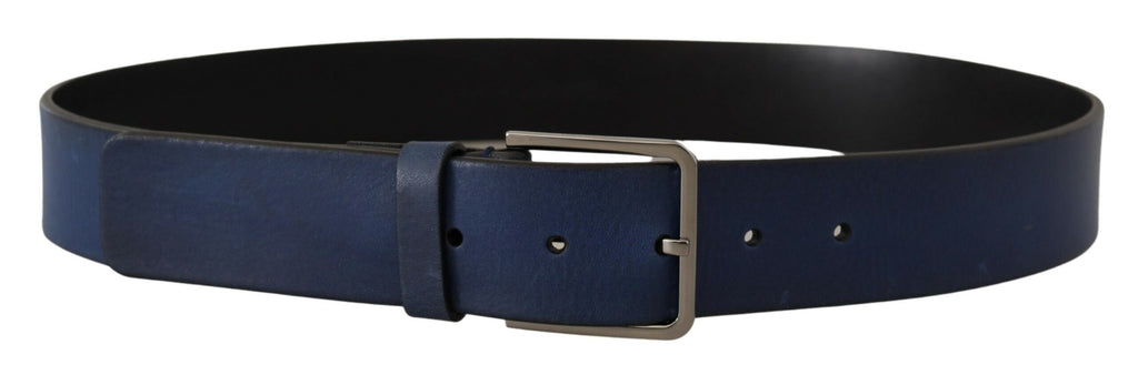 Blue Calf Leather Silver Metal Buckle Classic Belt - 90-cm-36-inches