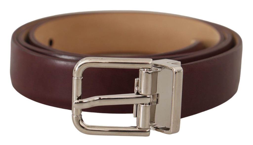 Dark Brown Calf Leather Silver Metal Buckle Belt - 100-cm-40-inches