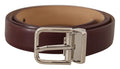 Dark Brown Calf Leather Silver Metal Buckle Belt - 100-cm-40-inches