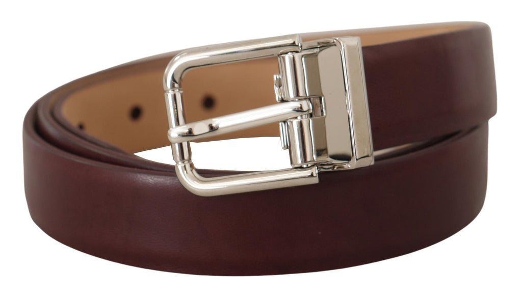 Dark Brown Calf Leather Silver Metal Buckle Belt - 100-cm-40-inches