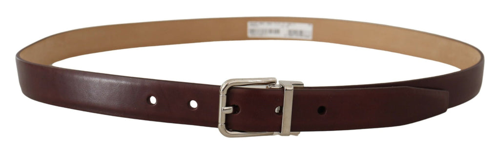 Dark Brown Calf Leather Silver Metal Buckle Belt - 100-cm-40-inches