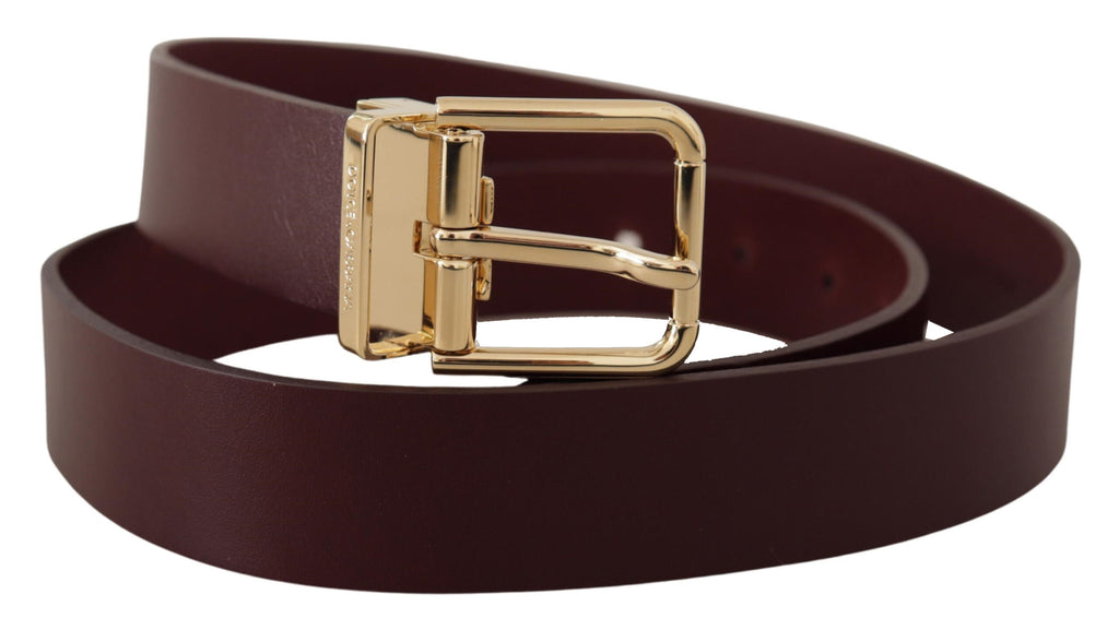 Maroon Vitello Leather Gold Metal Buckle Belt - 90-cm-36-inches