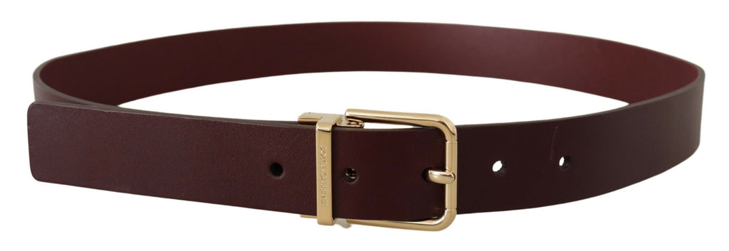 Maroon Vitello Leather Gold Metal Buckle Belt - 90-cm-36-inches