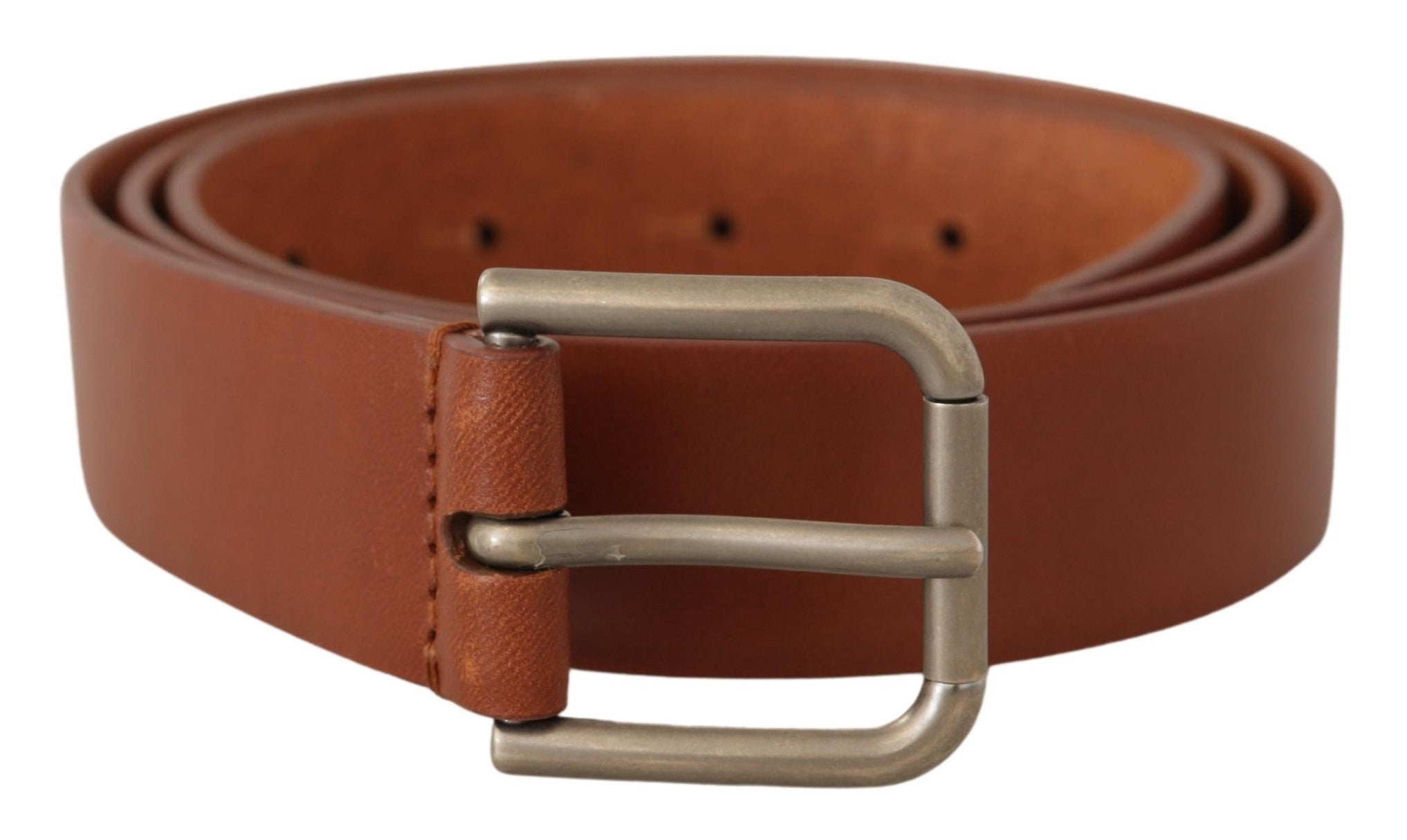Brown Calf Leather Silver Tone Metal Buckle Belt - 90-cm-36-inches