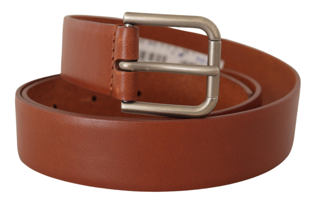 Brown Calf Leather Silver Tone Metal Buckle Belt - 90-cm-36-inches