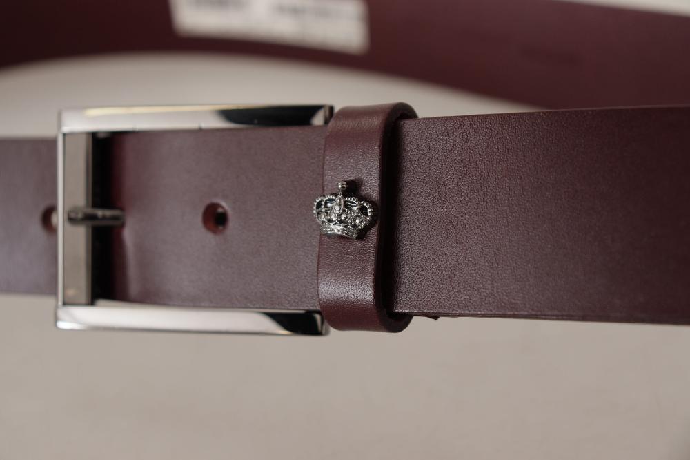 Brown Leather Silver Metal Crown Buckle Belt - 90-cm-36-inches