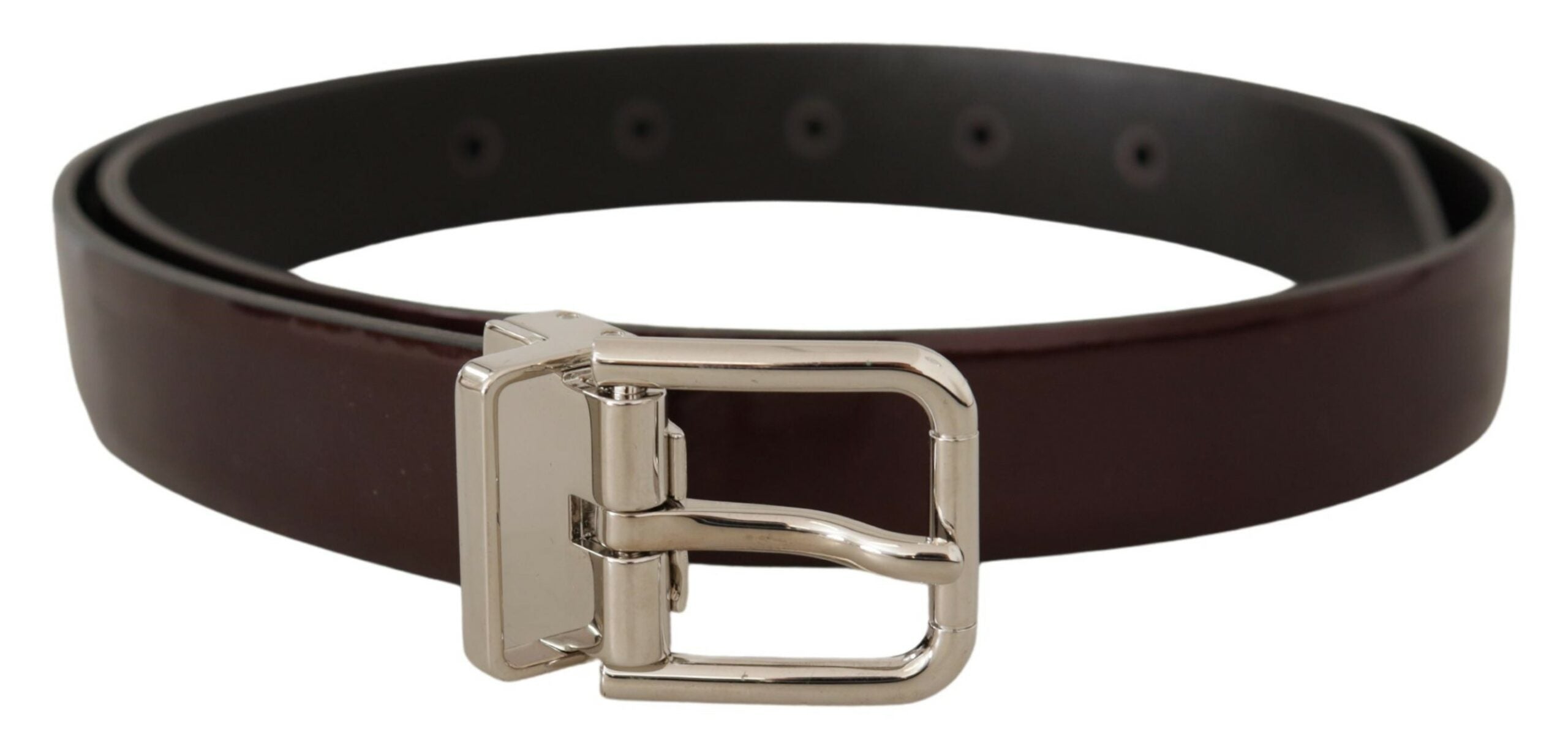 Brown Patent Leather Silver Metal Buckle Belt - 90-cm-36-inches