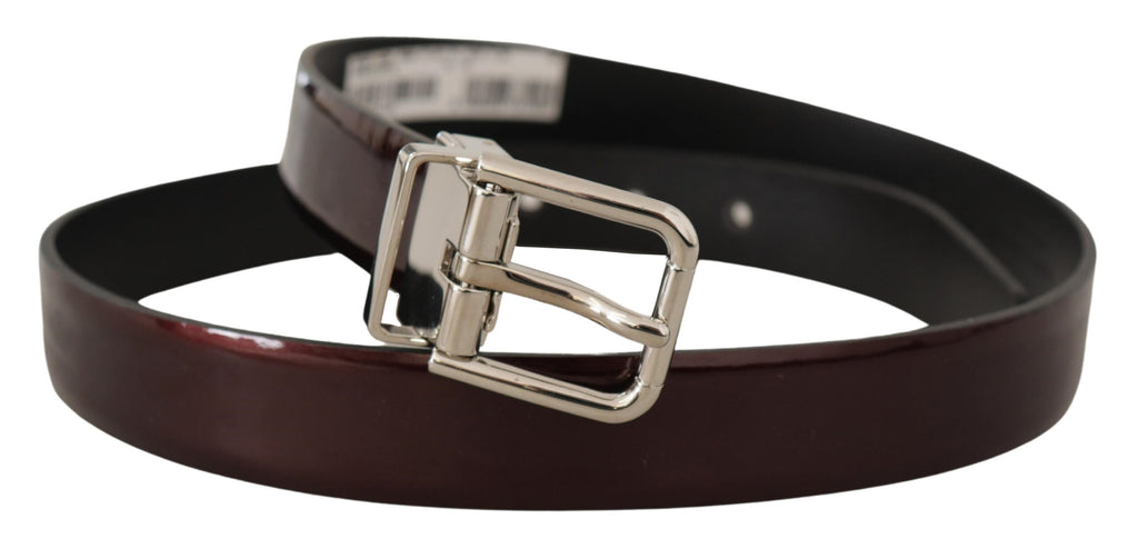 Brown Patent Leather Silver Metal Buckle Belt - 90-cm-36-inches