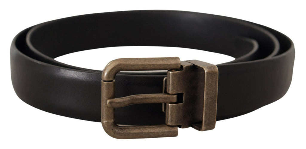 Black Calf Leather Brushed Brass Box Buckle Belt - 90-cm-36-inches