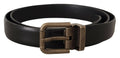 Black Calf Leather Brushed Brass Box Buckle Belt - 90-cm-36-inches