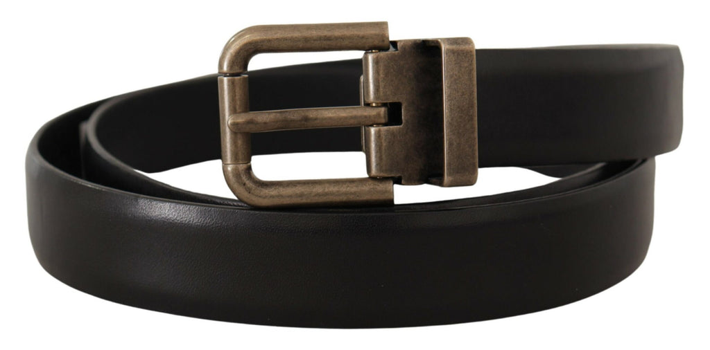 Black Calf Leather Brushed Brass Box Buckle Belt - 90-cm-36-inches