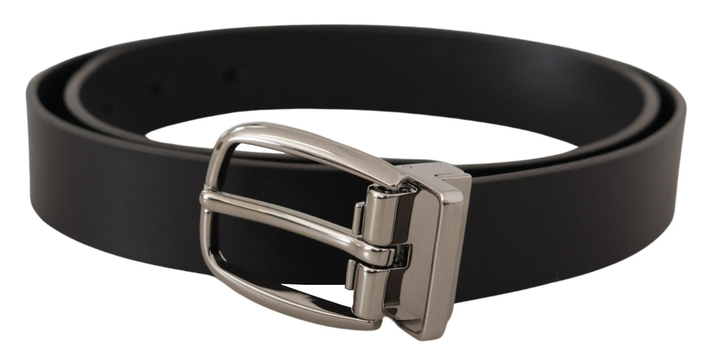 Black Classic Calf Leather Silver Metal Belt - 80-cm-32-inches
