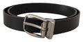 Black Classic Calf Leather Silver Metal Belt - 80-cm-32-inches