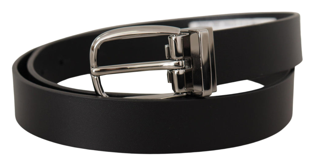 Black Classic Calf Leather Silver Metal Belt - 80-cm-32-inches
