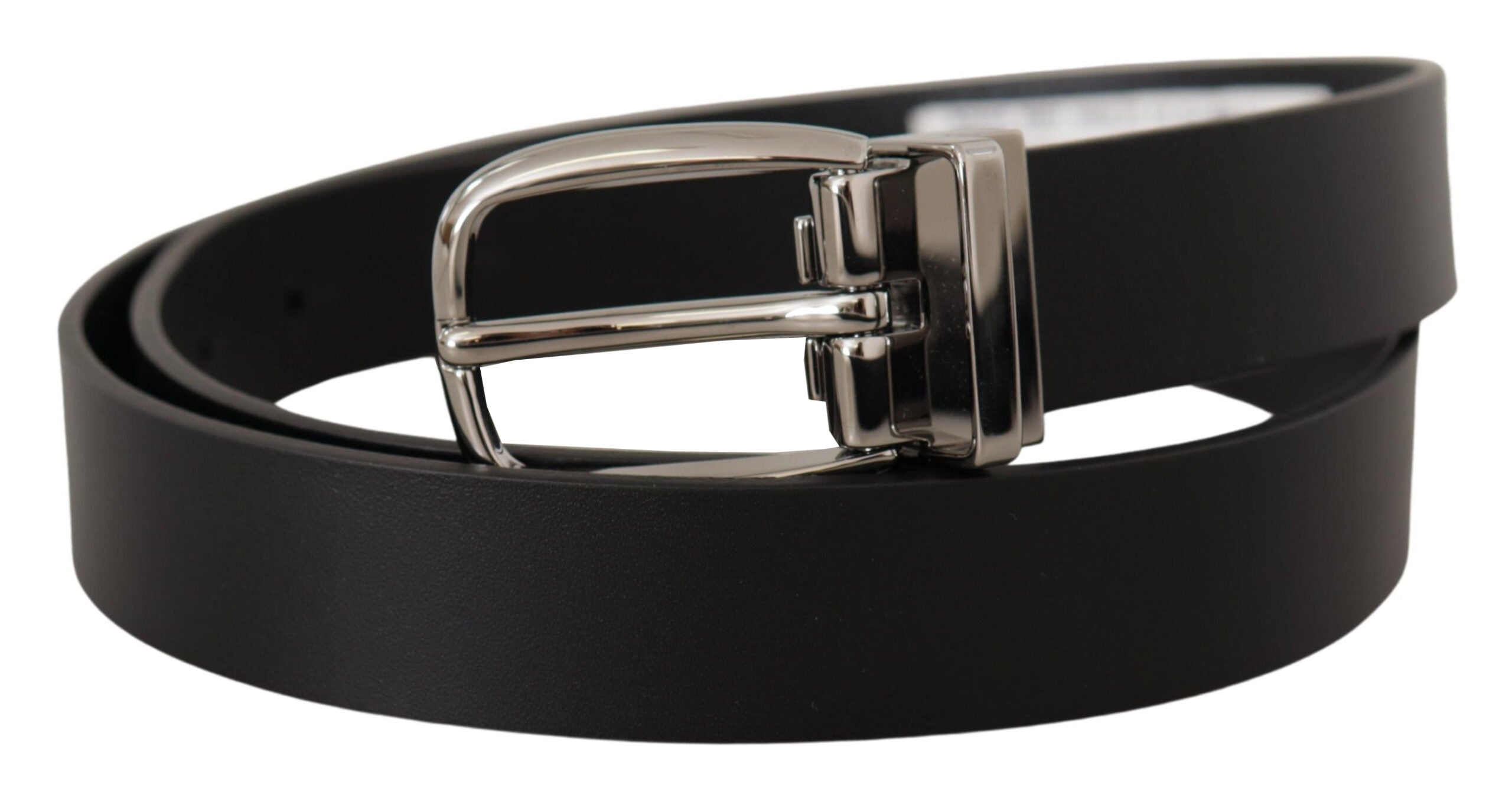 Black Classic Calf Leather Silver Metal Belt - 80-cm-32-inches