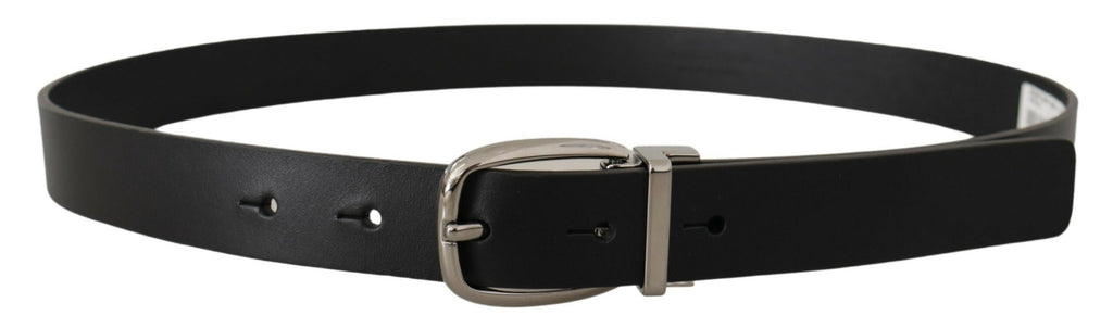 Black Classic Calf Leather Silver Metal Belt - 80-cm-32-inches