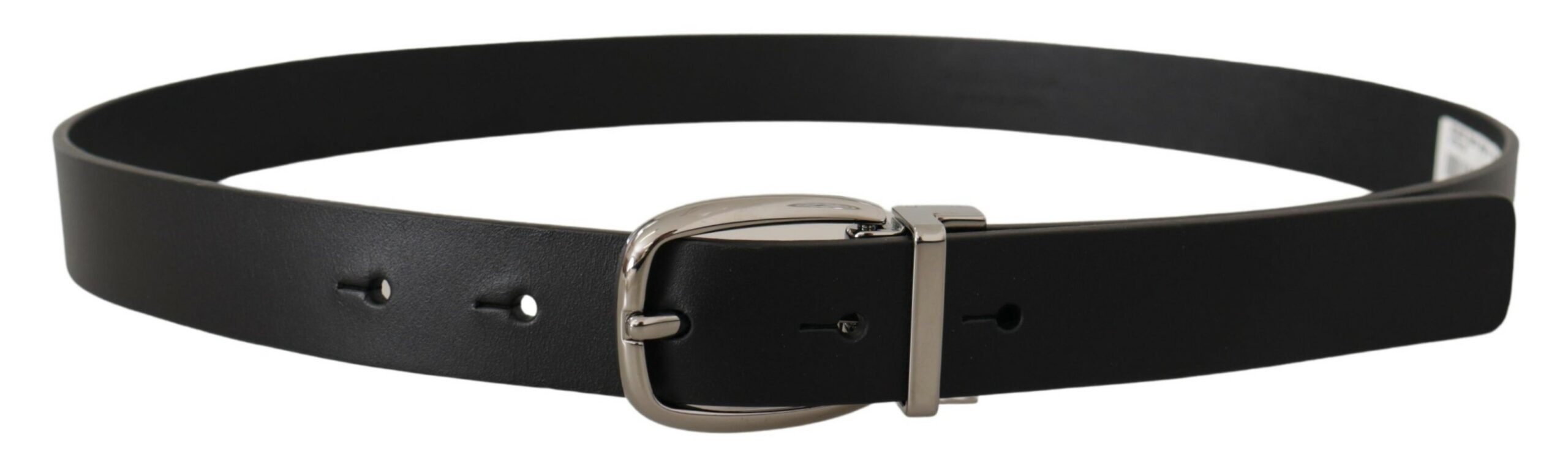 Black Classic Calf Leather Silver Metal Belt - 80-cm-32-inches