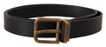 Black Leather Brass Metal Box Buckle Belt - 90-cm-36-inches
