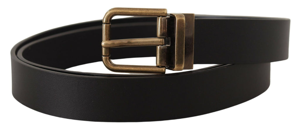 Black Leather Brass Metal Box Buckle Belt - 90-cm-36-inches