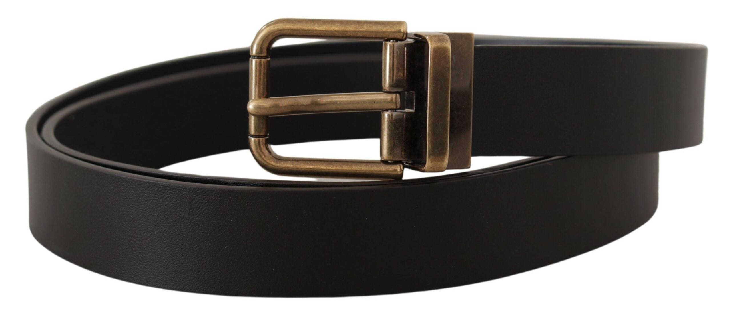 Black Leather Brass Metal Box Buckle Belt - 90-cm-36-inches