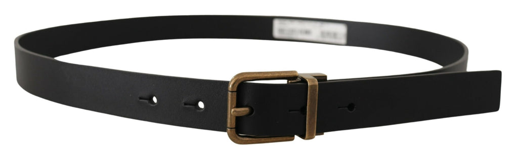 Black Leather Brass Metal Box Buckle Belt - 90-cm-36-inches