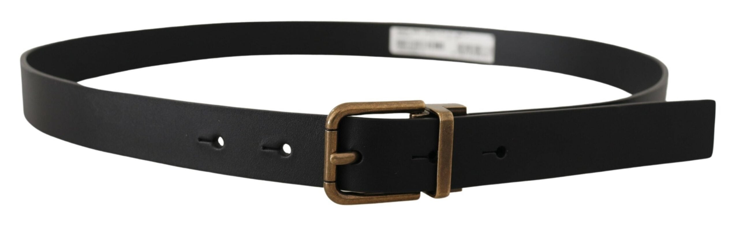 Black Leather Brass Metal Box Buckle Belt - 90-cm-36-inches