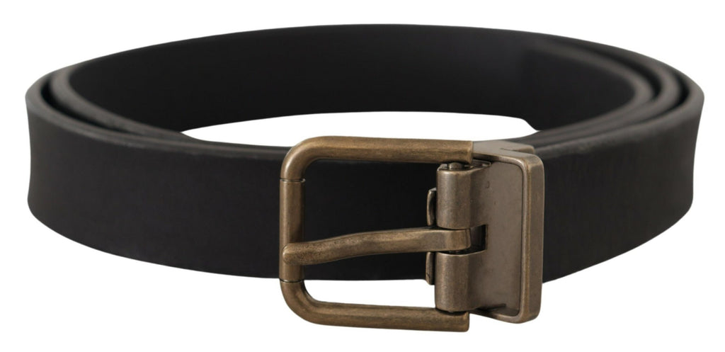 Black Leather Brass Metal Grain Buckle Classic Belt - 90-cm-36-inches