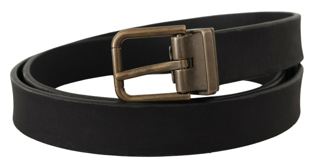 Black Leather Brass Metal Grain Buckle Classic Belt - 90-cm-36-inches