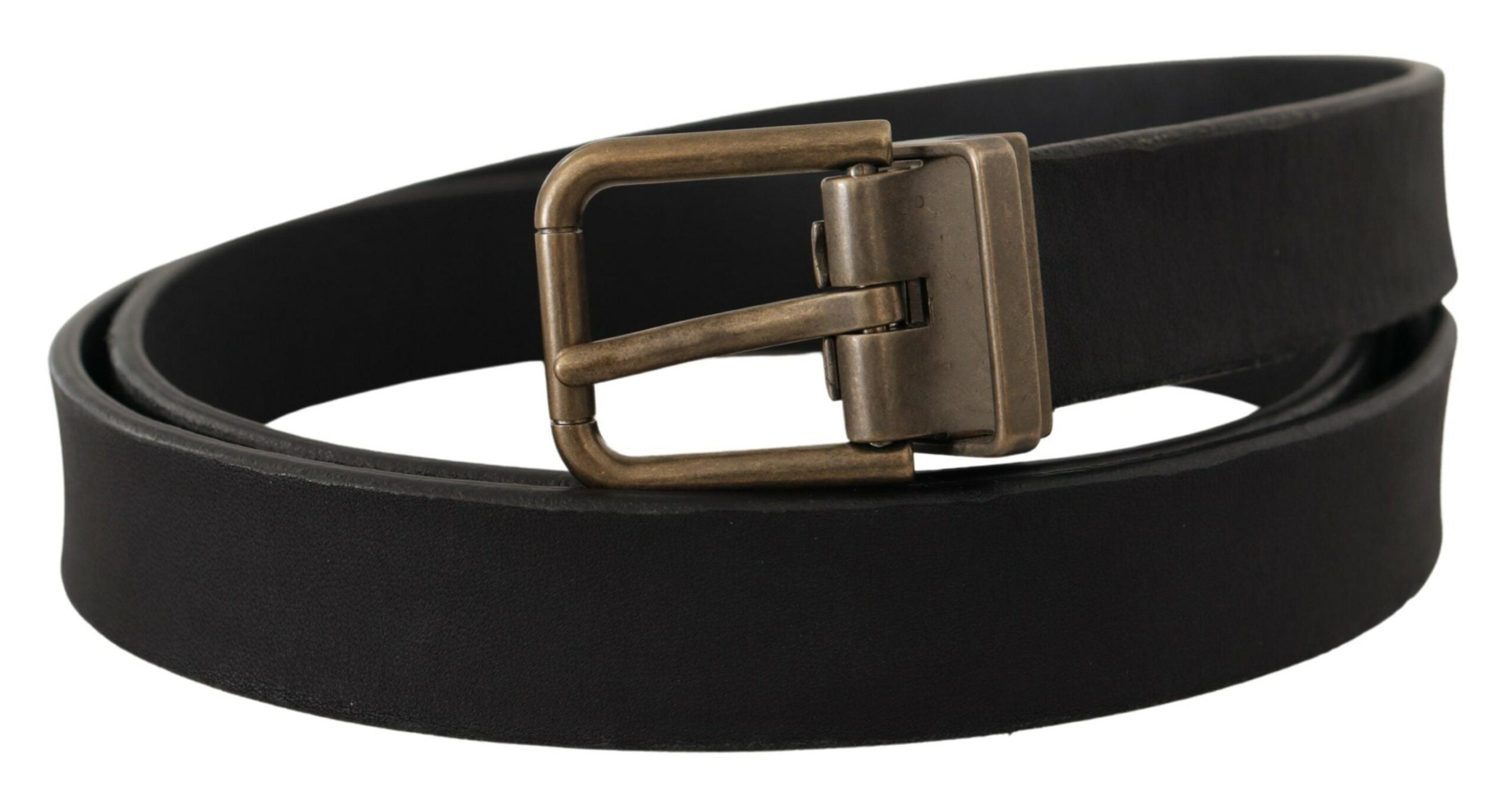 Black Leather Brass Metal Grain Buckle Classic Belt - 90-cm-36-inches