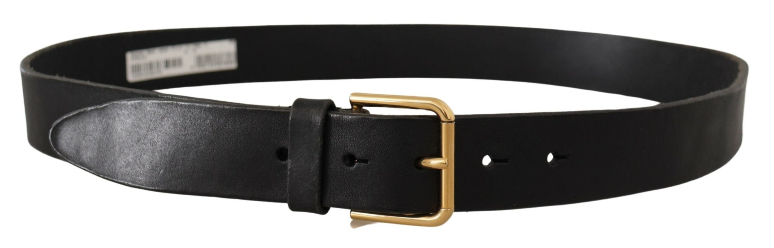 Black Leather Gold Tone Logo Metal Buckle Belt - 90-cm-36-inches