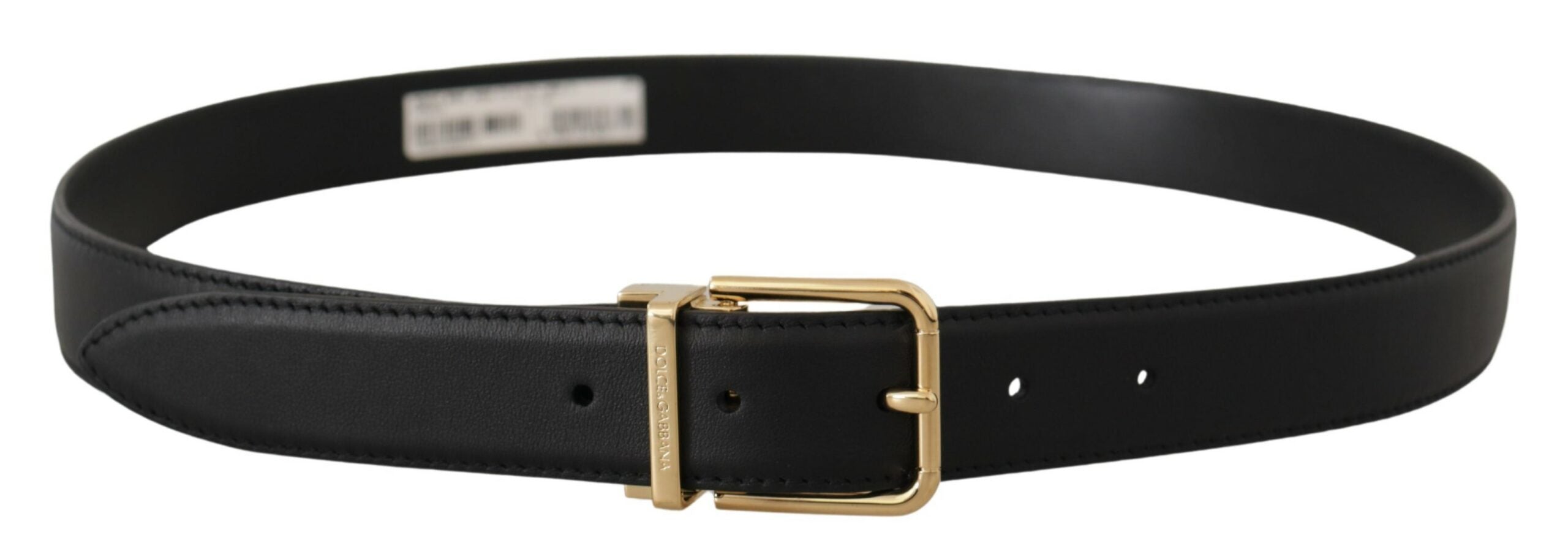 Black Classic Leather Gold Metal Logo Buckle Belt - 90-cm-36-inches