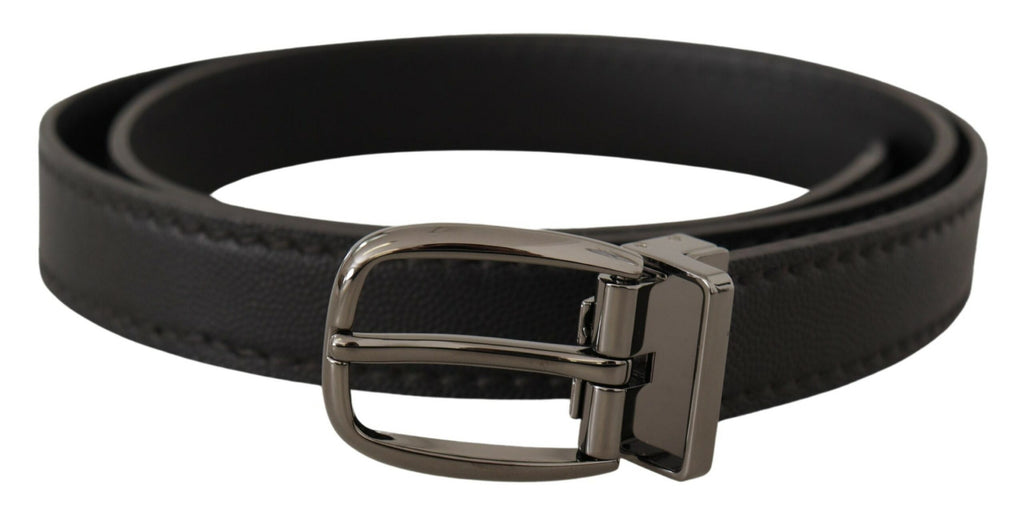 Black Leather Metal Logo Buckle Belt - 95-cm-38-inches