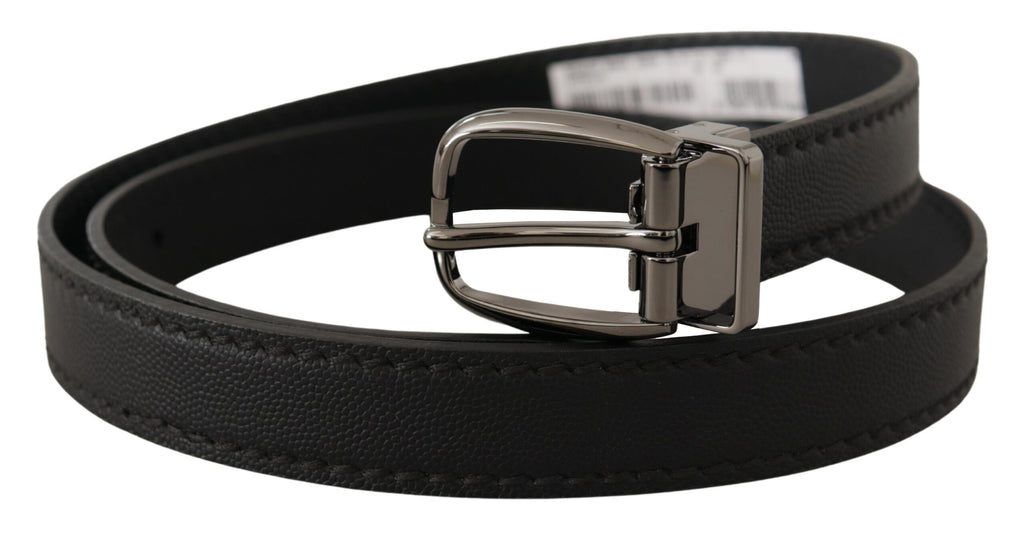 Black Leather Metal Logo Buckle Belt - 95-cm-38-inches