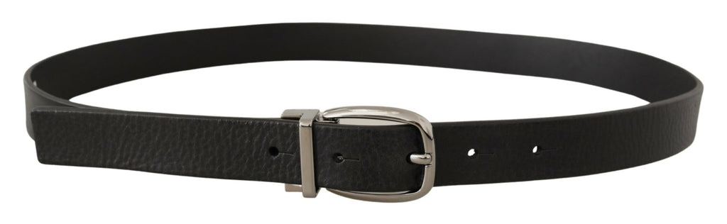 Black Leather Silver Tone Chrome Metal Buckle Belt - 80-cm-32-inches