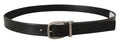 Black Leather Silver Chrome Metal Logo Buckle Belt - 80-cm-32-inches