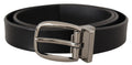 Black Classic Calf Leather Metal Logo Belt - 80-cm-32-inches