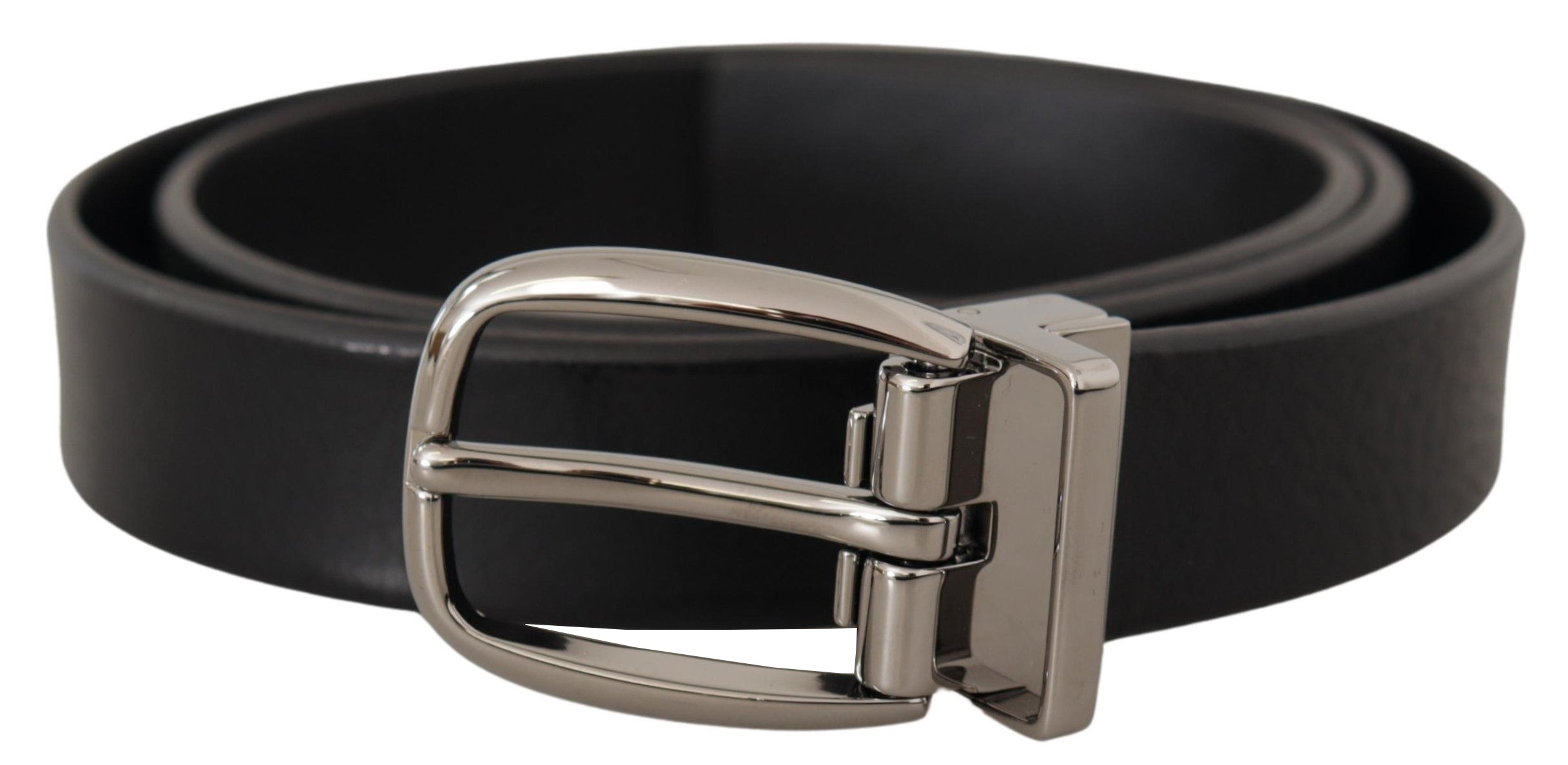 Black Classic Calf Leather Metal Logo Belt - 80-cm-32-inches