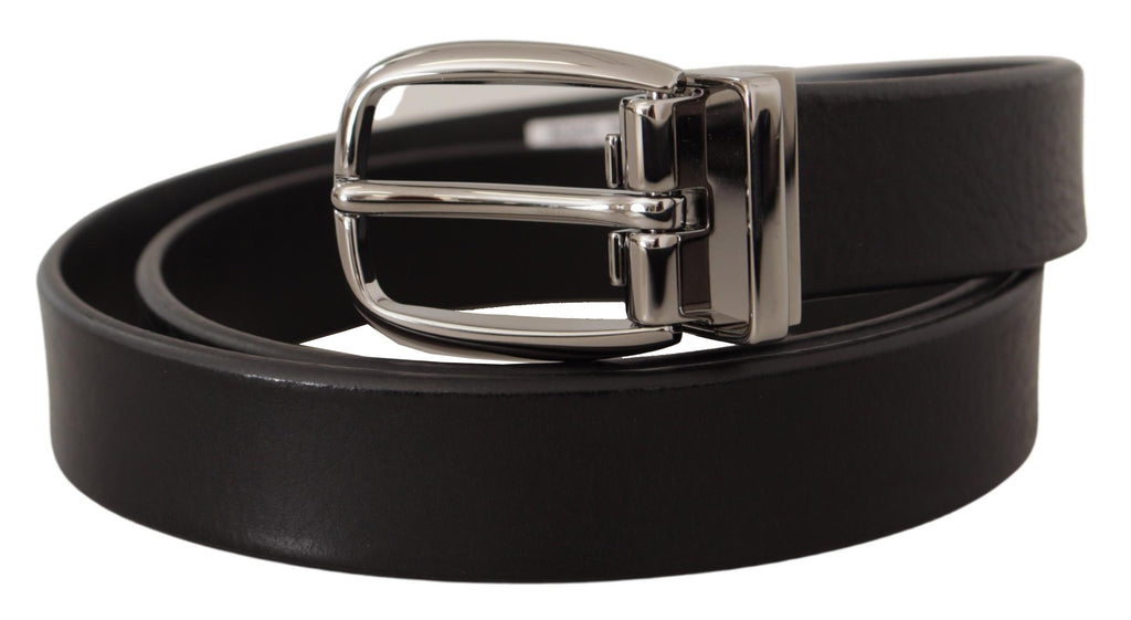 Black Classic Calf Leather Metal Logo Belt - 80-cm-32-inches