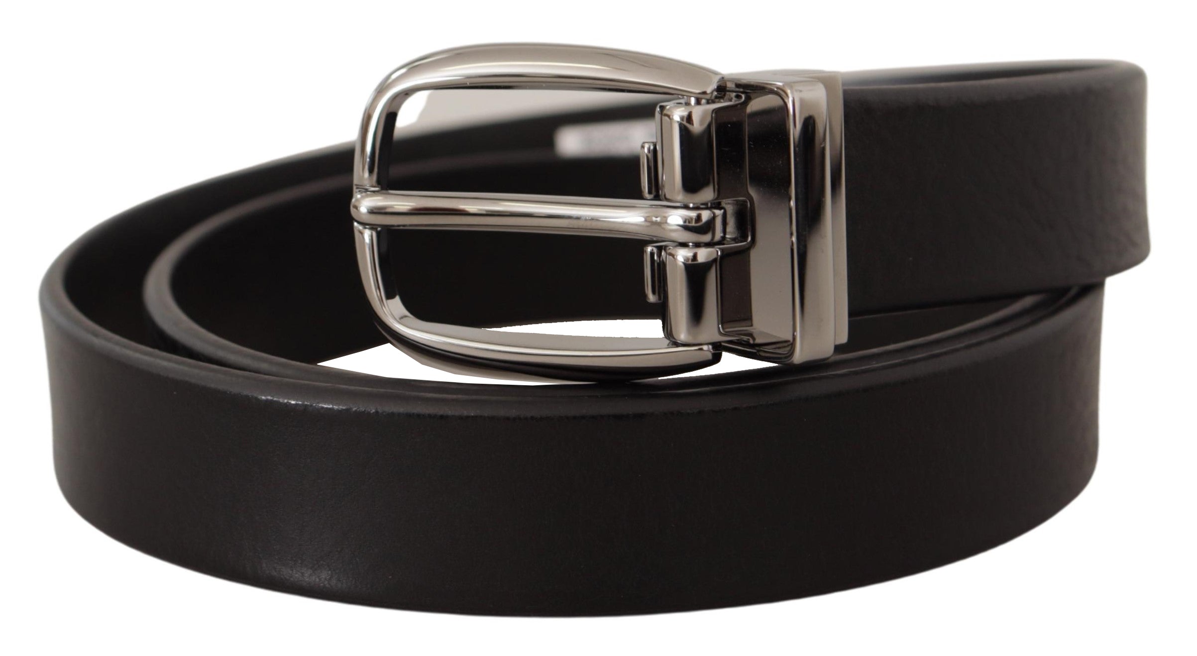 Black Classic Calf Leather Metal Logo Belt - 80-cm-32-inches