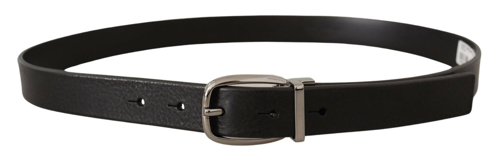 Black Classic Calf Leather Metal Logo Belt - 80-cm-32-inches
