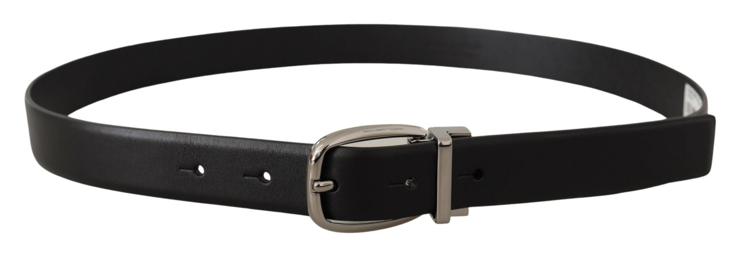 Black Leather Silver Metal Chrome Logo Buckle  Belt - 80-cm-32-inches