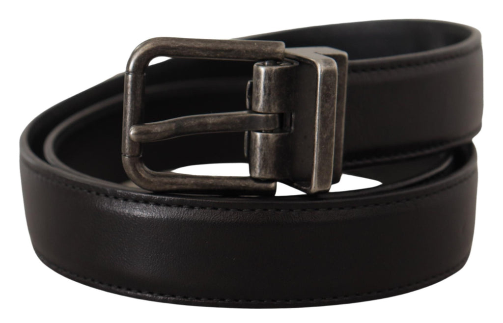 Black Calf Leather Logo Metal Buckle Belt - 100-cm-40-inches