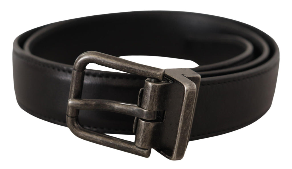 Black Calf Leather Logo Metal Buckle Belt - 85-cm-34-inches