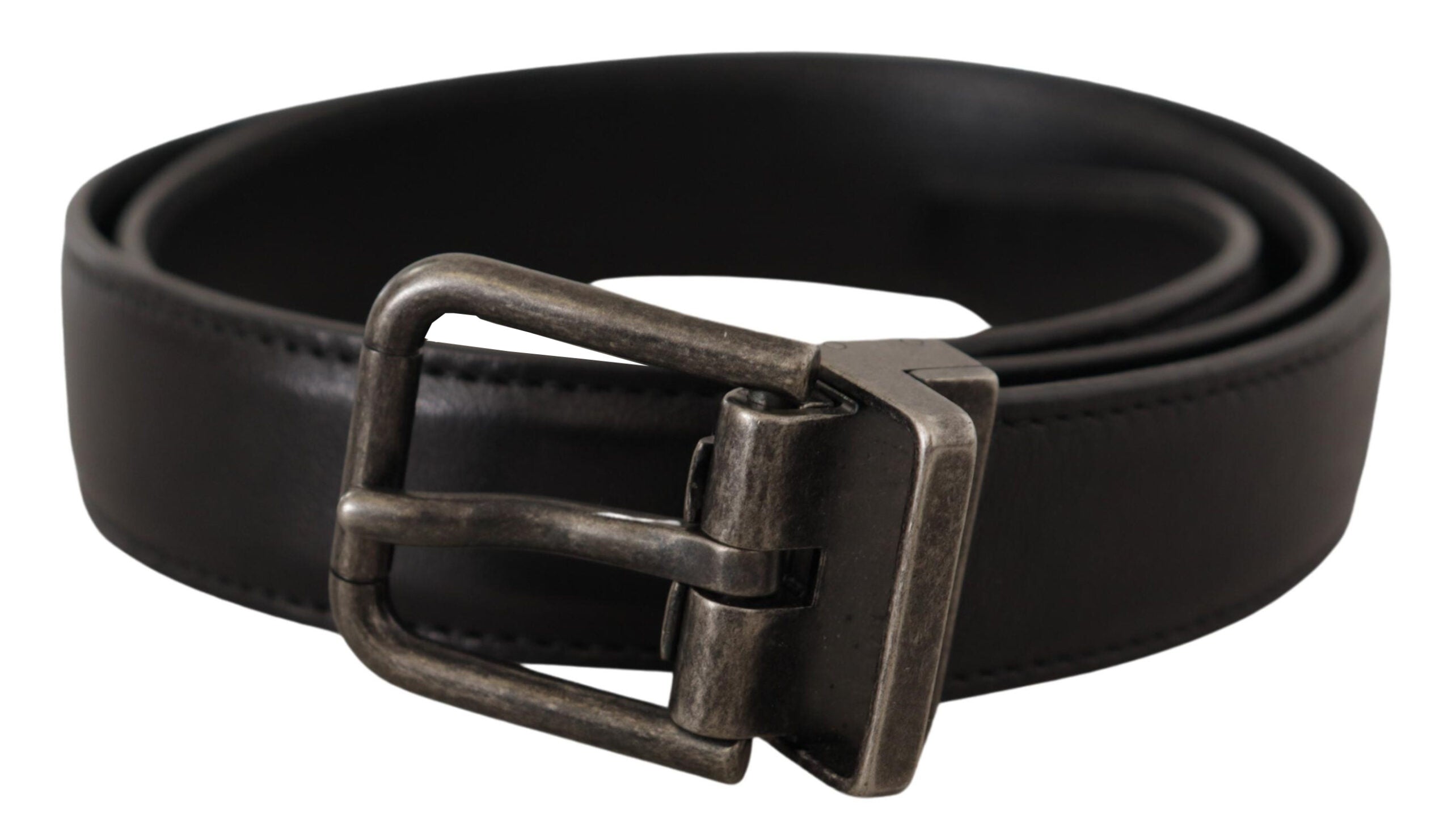Black Calf Leather Logo Metal Buckle Belt - 85-cm-34-inches